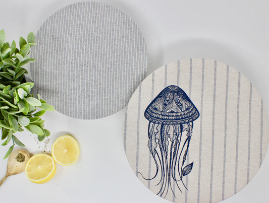 Jellyfish and Stripes Organic Set of 2 Bowl Covers