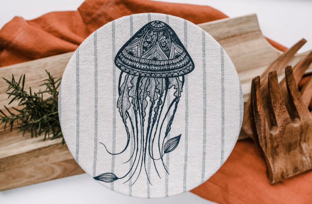 Jellyfish and Stripes Organic Set of 2 Bowl Covers